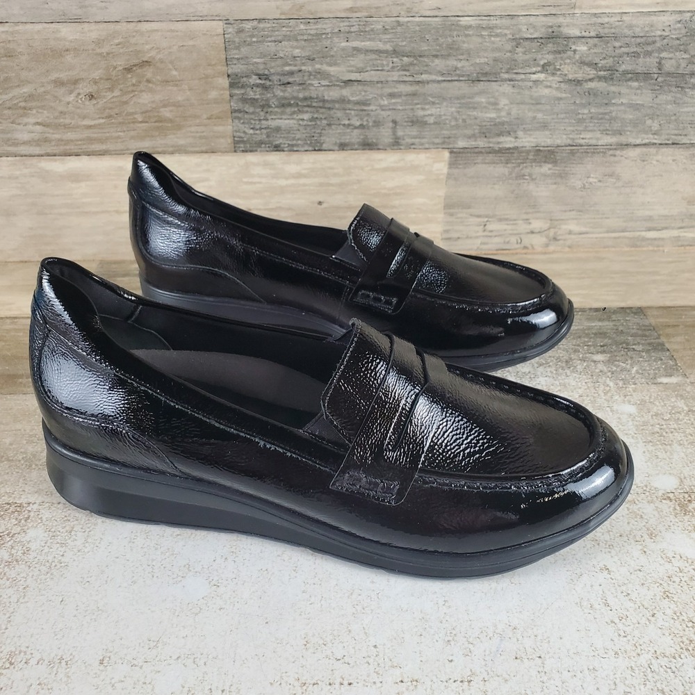 Ros Hommerson Dannon Womens Penny Loafers Sz 9 M Black Patent Leather Slip On